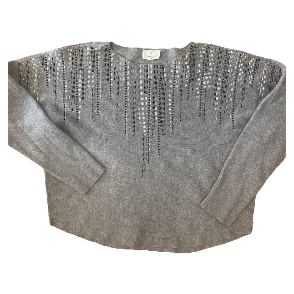 Ember Sweater Flora Gray Rhinestones Pullover Woman's Sz‎ M